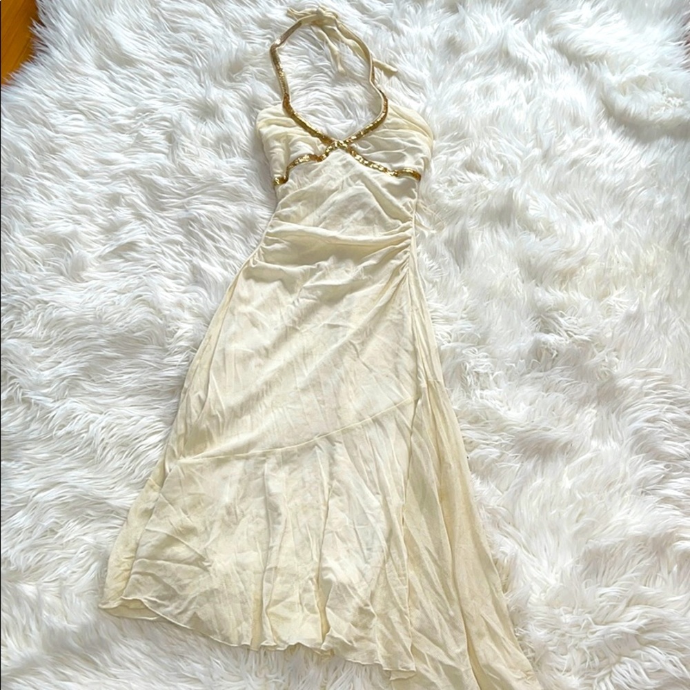 Asymmetrical, off-white/gold dress size xs